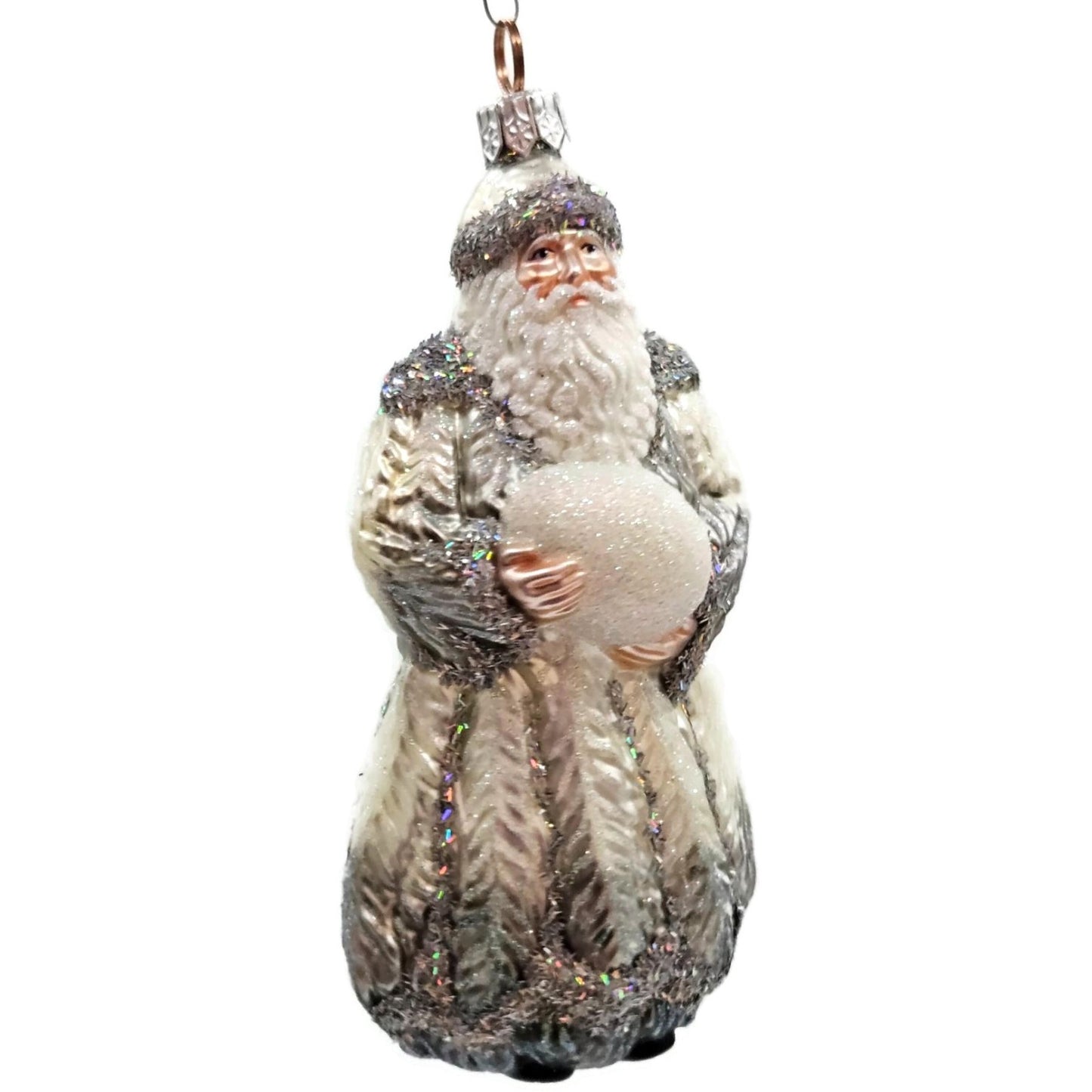 Patricia Breen Plumed Santa Claus Platinum Peacock Christmas Tree Ornament