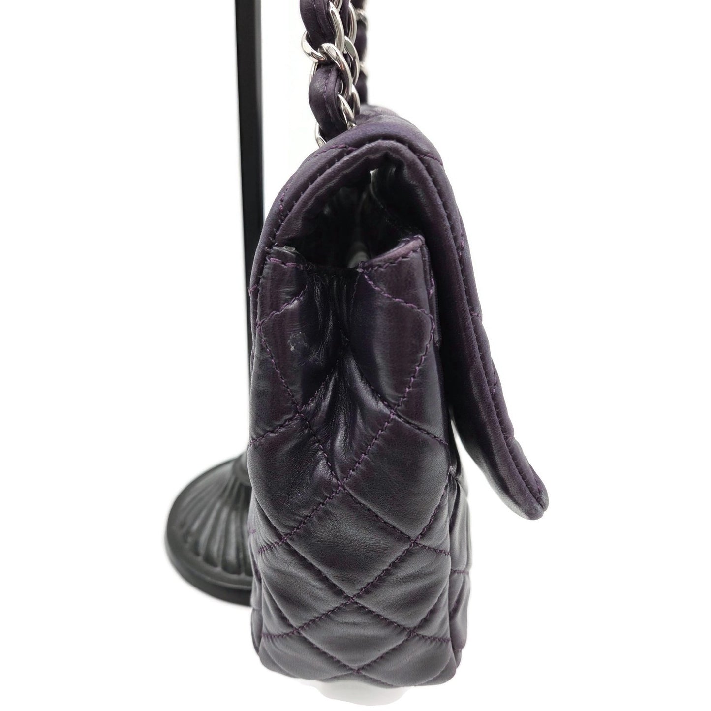 Chanel Classic Single Flap Medium Purple Lambskin Silver Chain Quilted Handbag