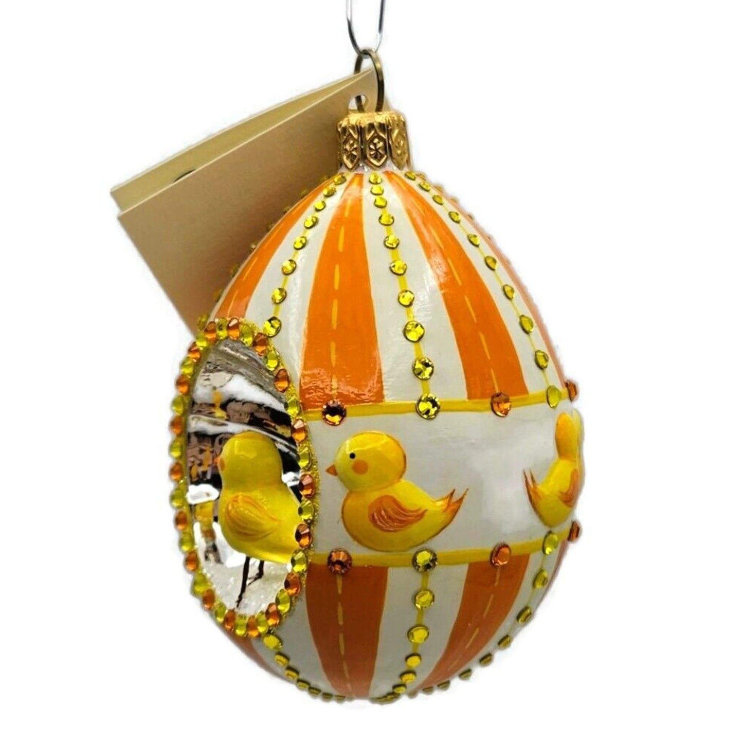 Patricia Breen Oeuf Sucre Chicks Easter Egg Striped Jeweled Reflector Ornament