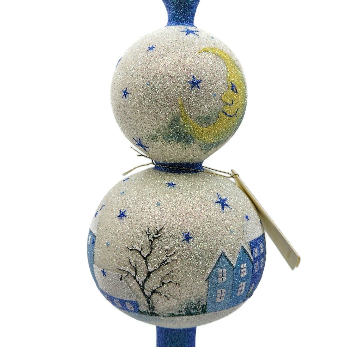 Patricia Breen Village Finial Blue Flame Prototype Moon Glittered Tree Topper
