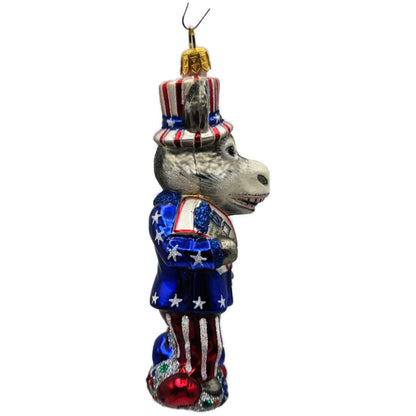 Slavic Treasures Campaigning Donkey Glass Political Party Patriotic DNC Ornament