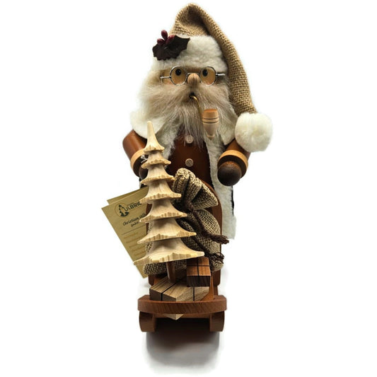 Christian Ulbricht Natural Santa on Sled Smoker Handcrafted Germany Wooden Figur