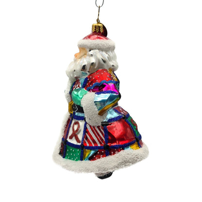 Christopher Radko Quilt N Claus Aids Charity  Santa Christmas Ornament 1014098