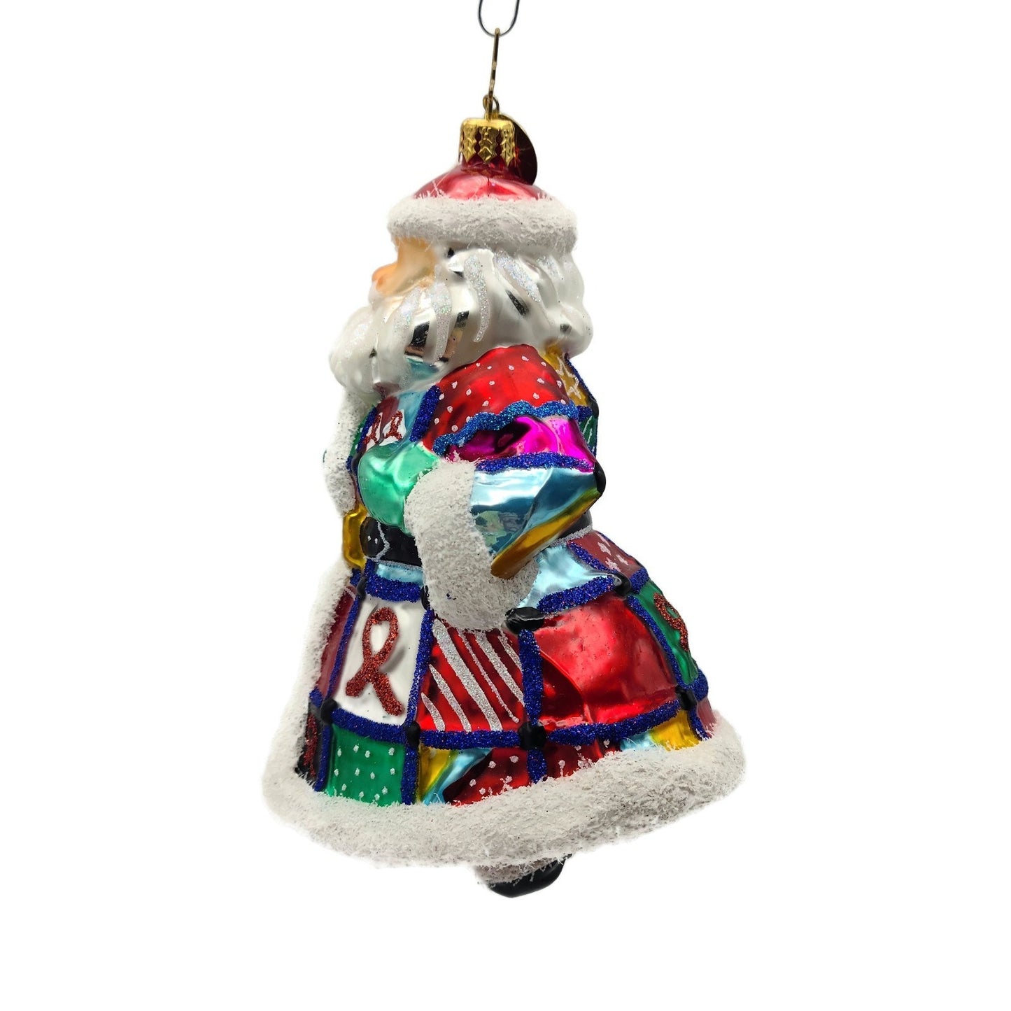 Christopher Radko Quilt N Claus Aids Charity Red Christmas Tree Ornament 1014098