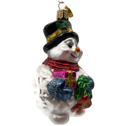Old World Christmas Lumpy Snowman Wreath Merck Family Glass Holiday Ornament