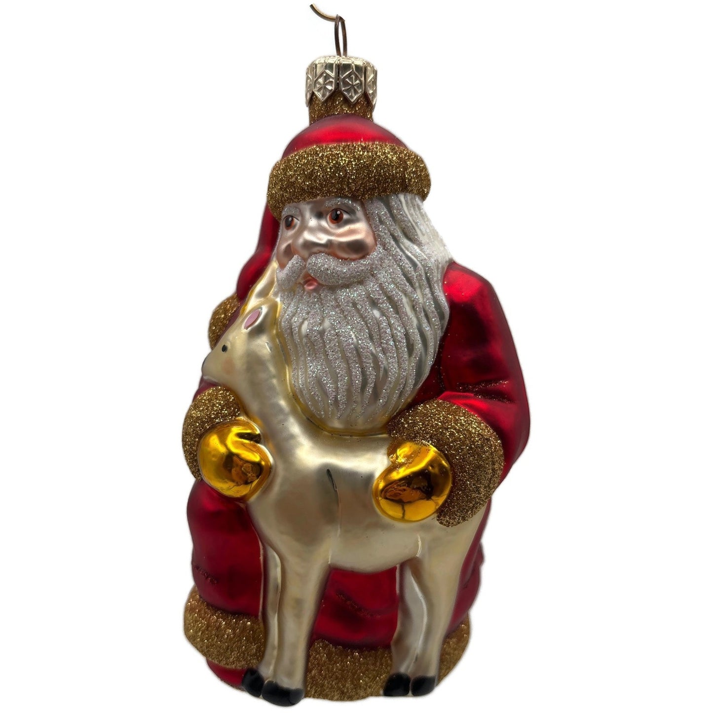 Patricia Breen Santa and Sarenka Fawn Deer Red Gold Christmas Tree Ornament