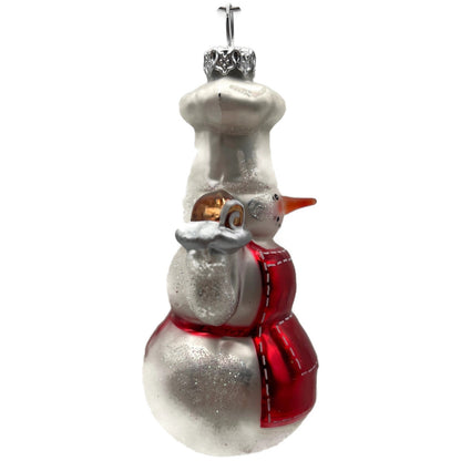 Snowman Chef Red Apron Silver Holiday Christmas Tree Ornament Williams Sonoma