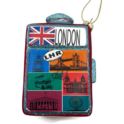 London Suitcase Blown Glass Travel Big Ben Christmas Tree Decoration Ornament