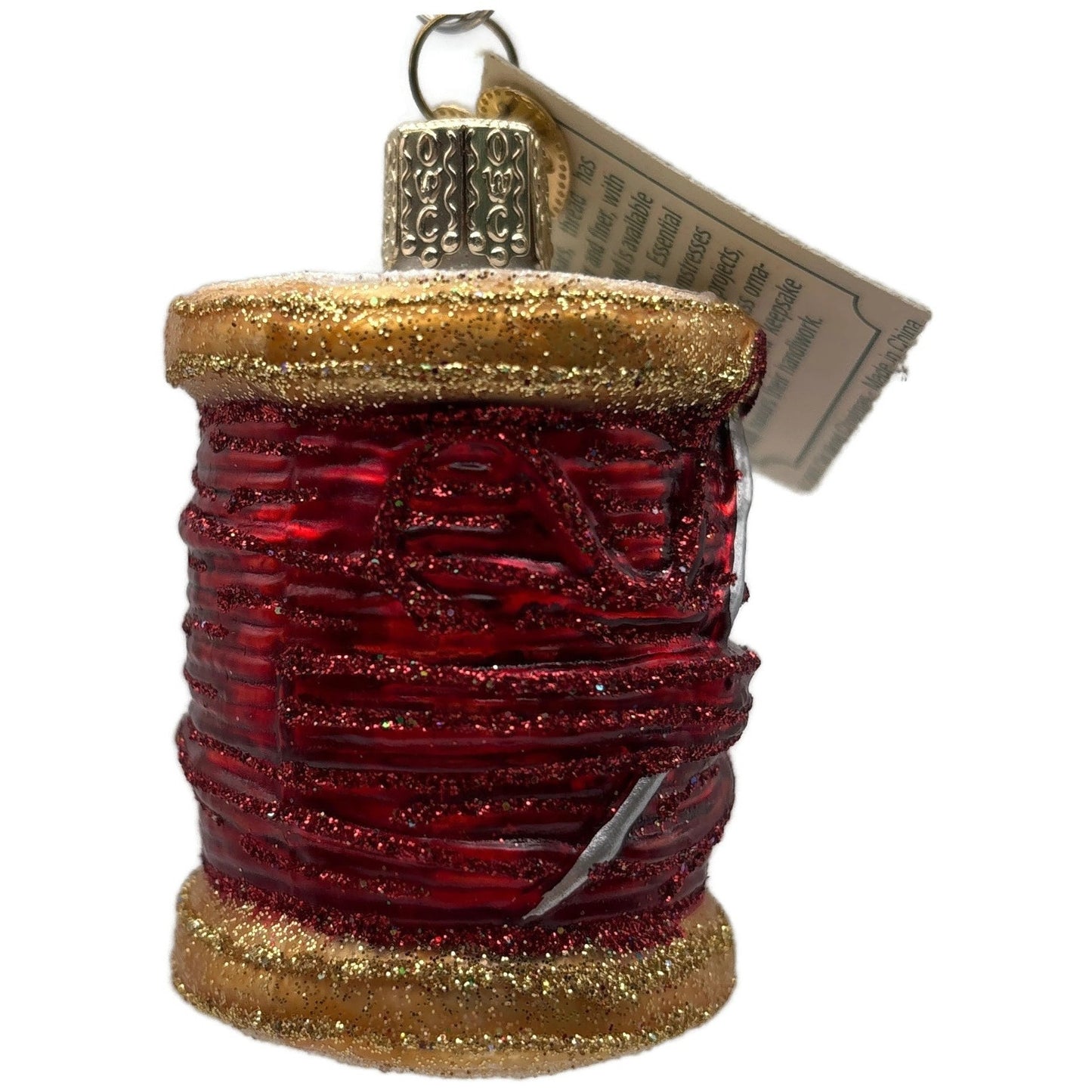 Spool of Thread Sewing Needle Quilter Merck Old World Christmas Red Ornament OWC