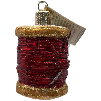 Spool of Thread Sewing Needle Quilter Merck Old World Christmas Red Ornament OWC