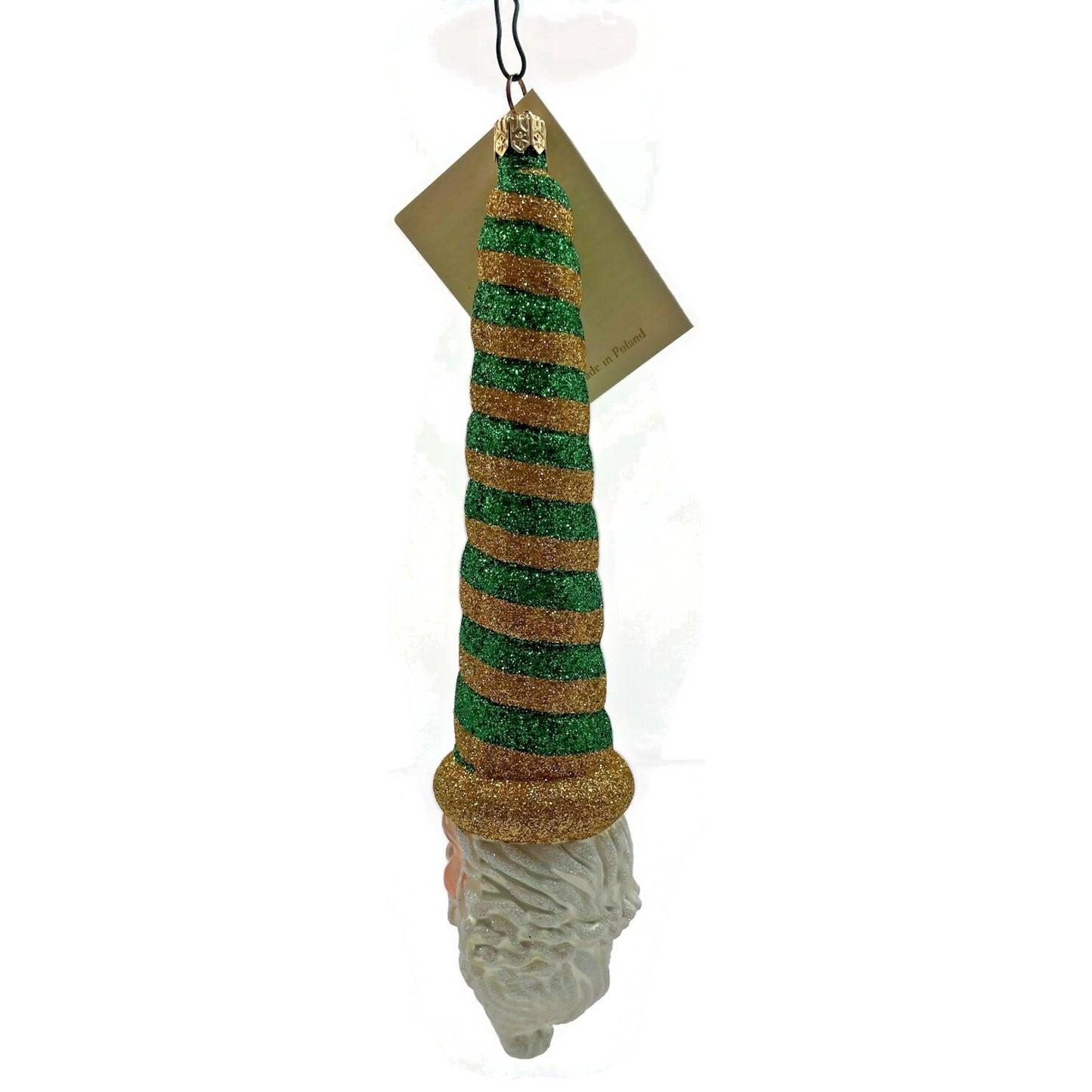 Patricia Breen Ornament Sucre Santa Green Gold Striped Christmas Holiday Tree