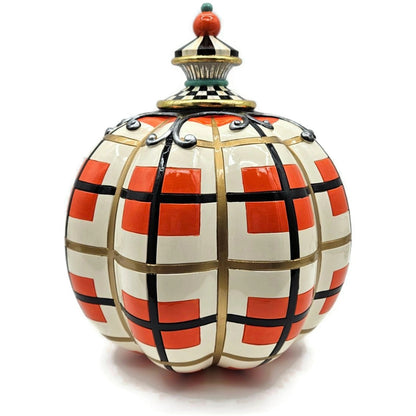 MacKenzie-Childs Parchment Check Pumpkin Halloween Plaid Orange Black