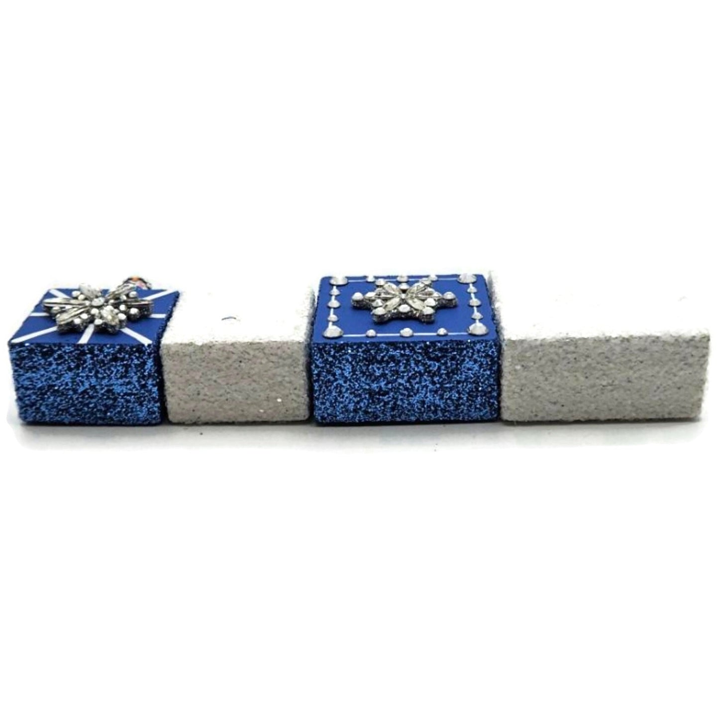 Patricia Breen Presenting Blue Snowman Jeweled Cube Tower Christmas Ornament