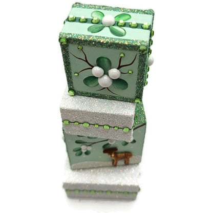 Patricia Breen Presenting Mistletoe Reindeer Green Christmas Ornament Blocks HCB