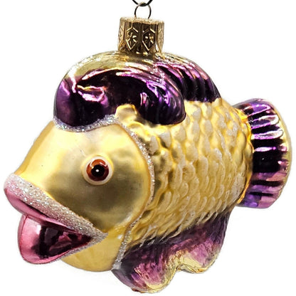 Katherines Creations Gold Fish Pink Lips Glitter Nautical Christmas Ornament