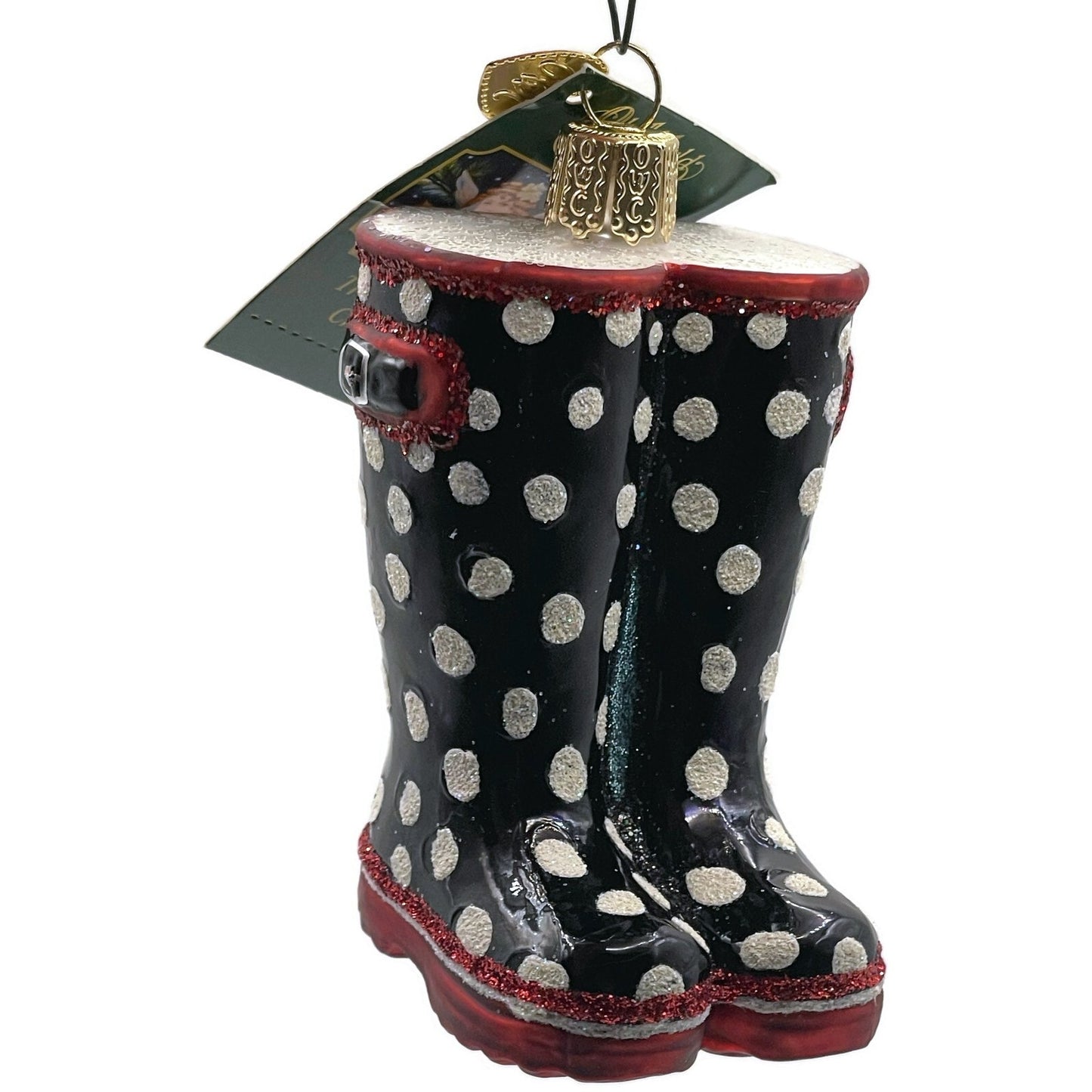 Rubber Boots Ornament Black Polka Dots OWC Old World Christmas Tree Decoration