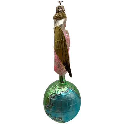 Larry Fraga Angel Of World Peace Gold Wings Glitter Glass Christmas Ornament