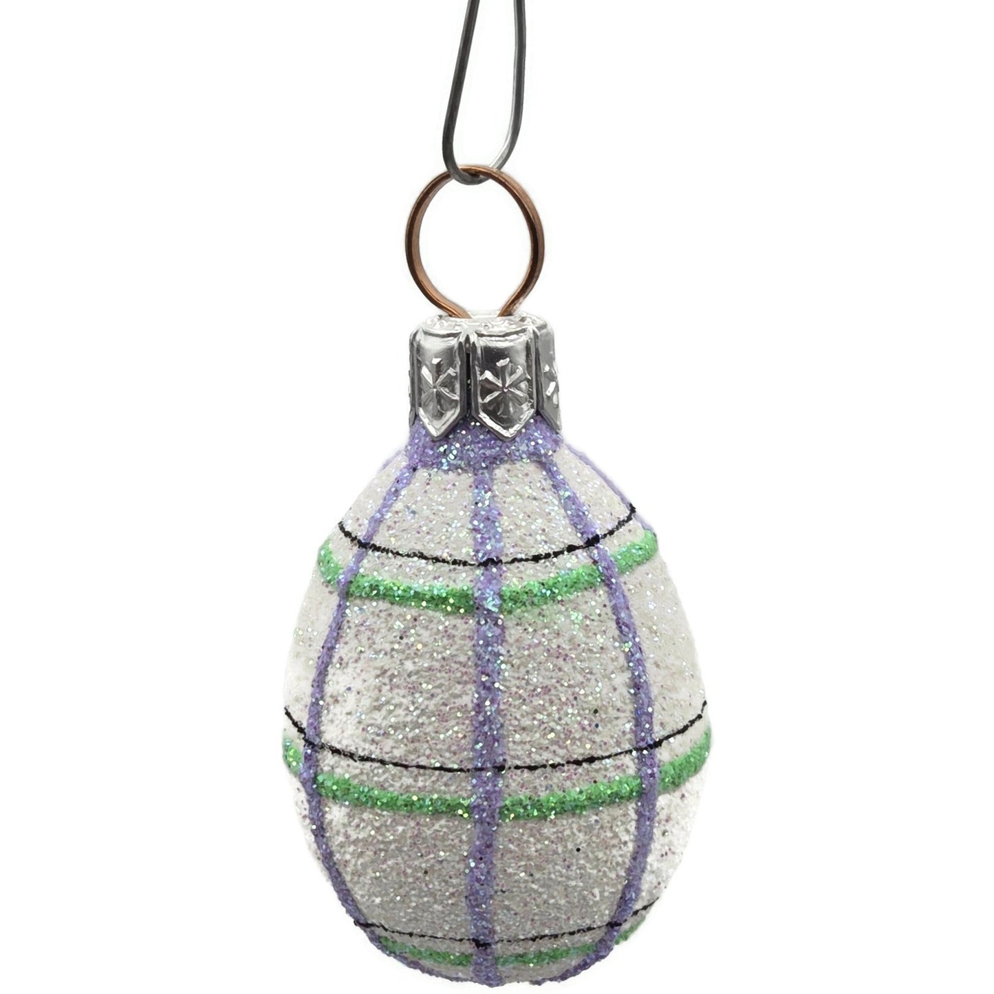 Patricia Breen Miniature Egg Plaid Stripe Double Glitter Glass Easter Ornament