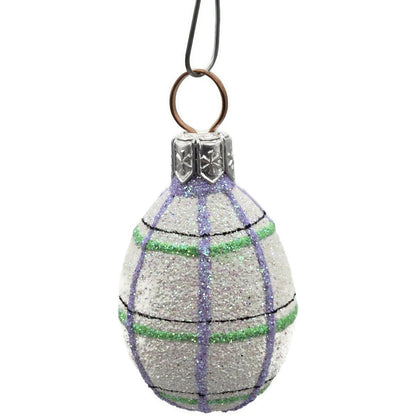 Patricia Breen Miniature Egg Plaid Stripe Double Glitter Glass Easter Ornament