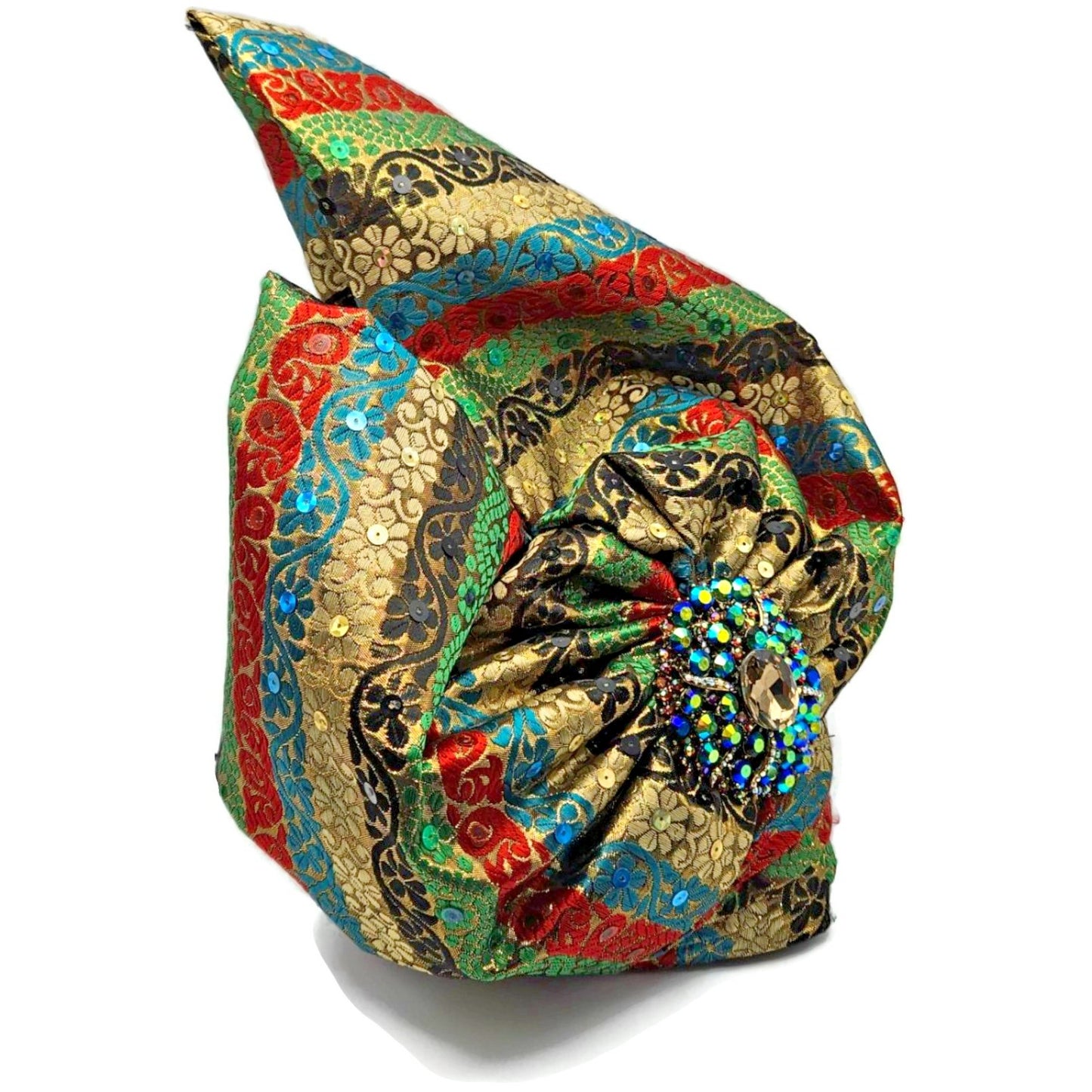 Whittall And Shon Womens Multicolor 2518 Ababa Draped Turban with Jewel Brooch