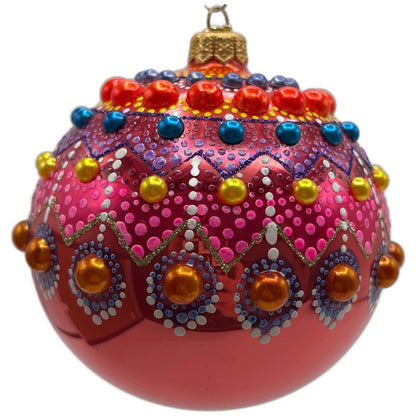 Glitter Lab Coral Mandala Ball Polka Dots Red Gold Christmas Tree Ornament