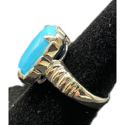 DK 925 Sterling Silver Ring Turquoise Blue Prong Set Semi-precious Stone Size 6