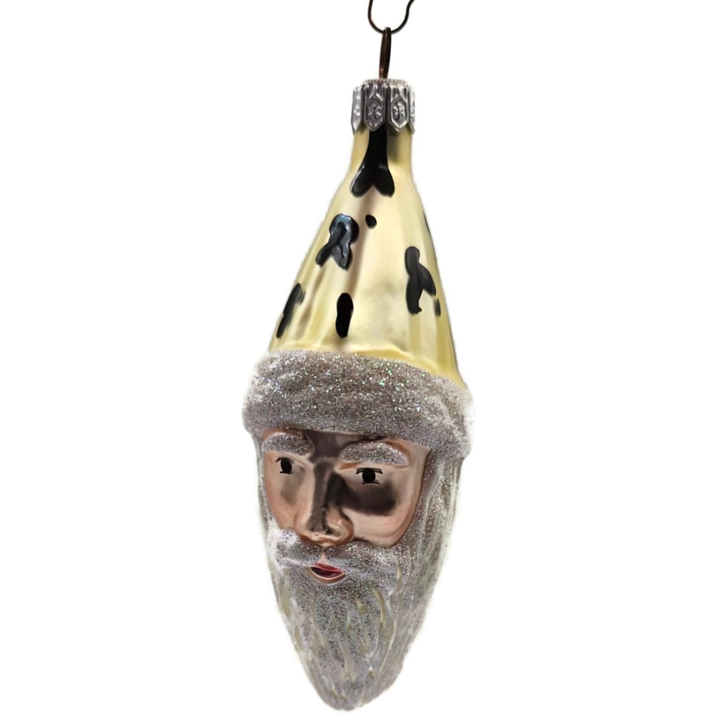 Patricia Breen Faux Fur Santa Claus Head Gold Black Christmas Tree Ornament