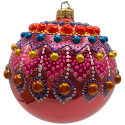 Glitter Lab Coral Mandala Ball Polka Dots Red Gold Christmas Tree Ornament