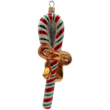 Christopher Radko Candy Wrap Gold Bow Stiped Christmas Tree Ornament 99-002-0