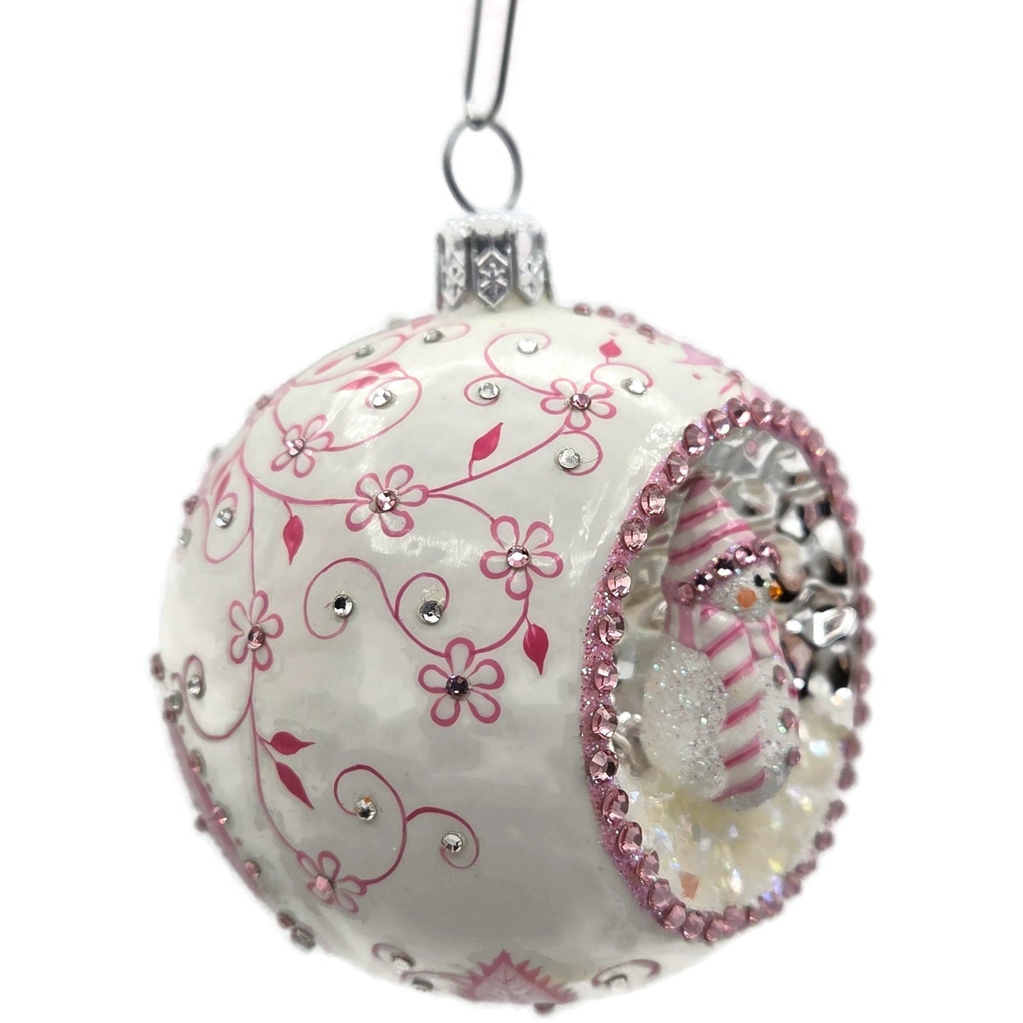 Patricia Breen Objet Du Noel Snowman Chinoiserie Pink Christmas Ornament CATZ