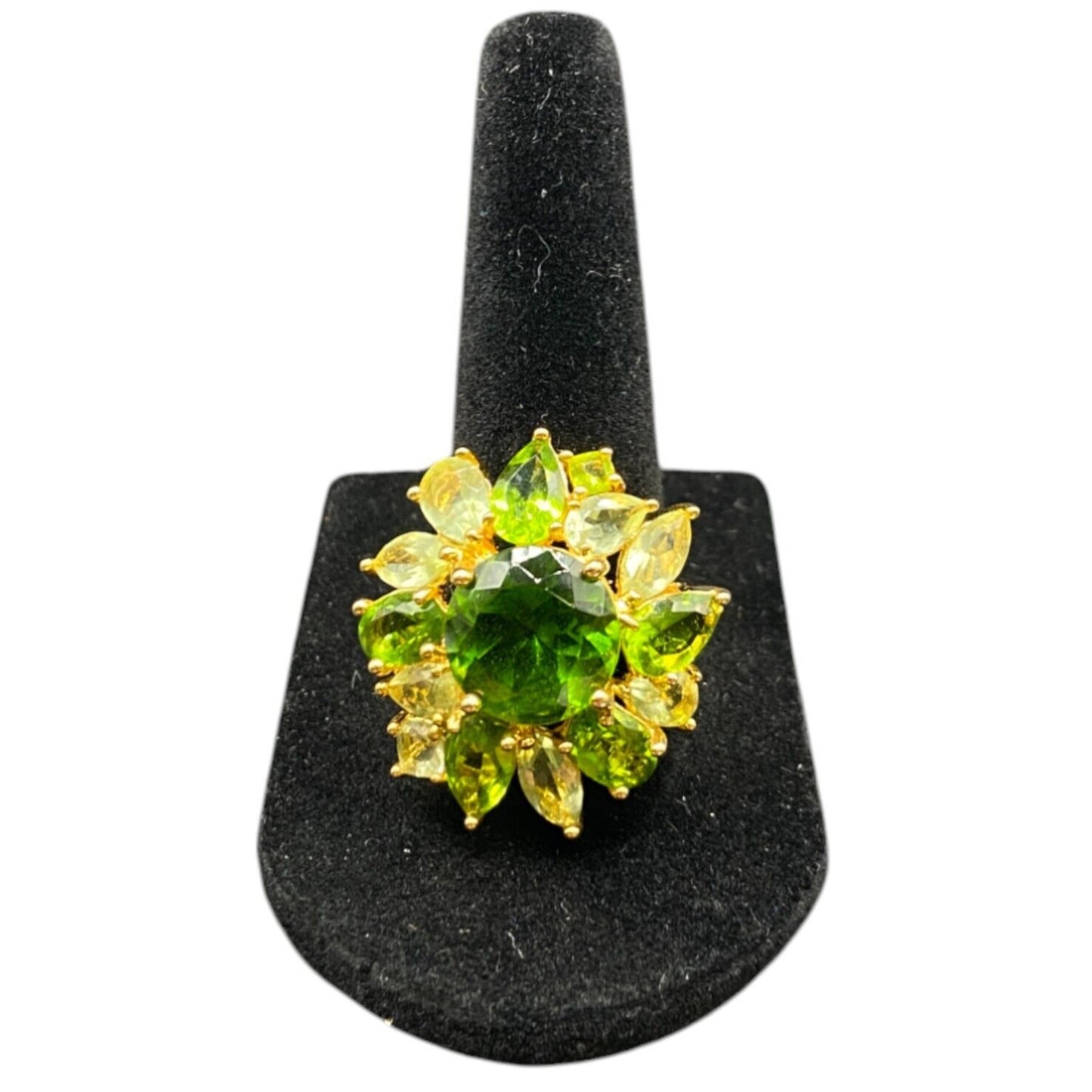 Ross Simons 925 Sterling Silver Ring Green Peridot Flower Size 8 Gold Plated