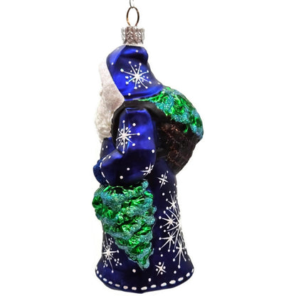 Patricia Breen Through The Woods Cobalt Blue Santa Pine Trees Christmas Ornament
