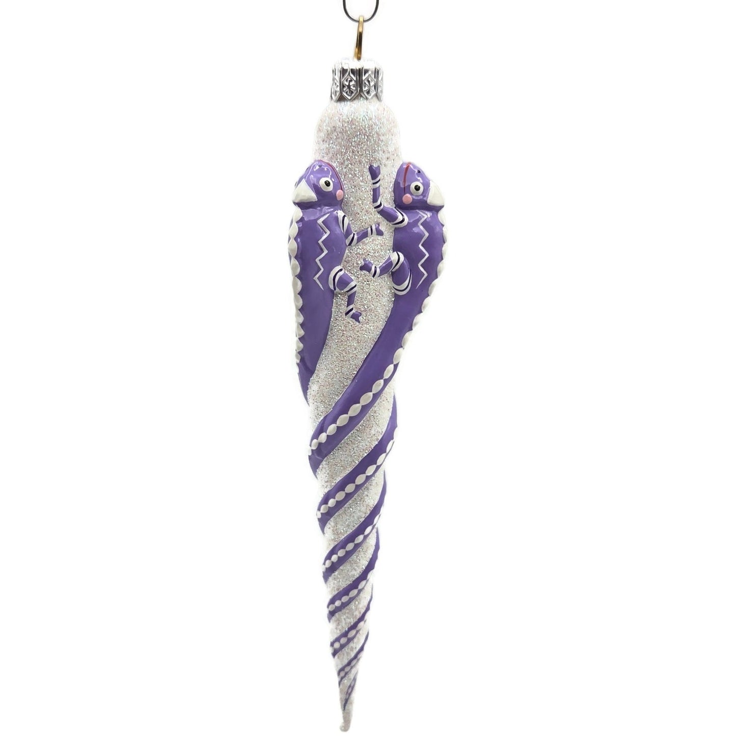 Patricia Breen Chameleon Icicle Lavender White Glass Christmas Holiday Ornament