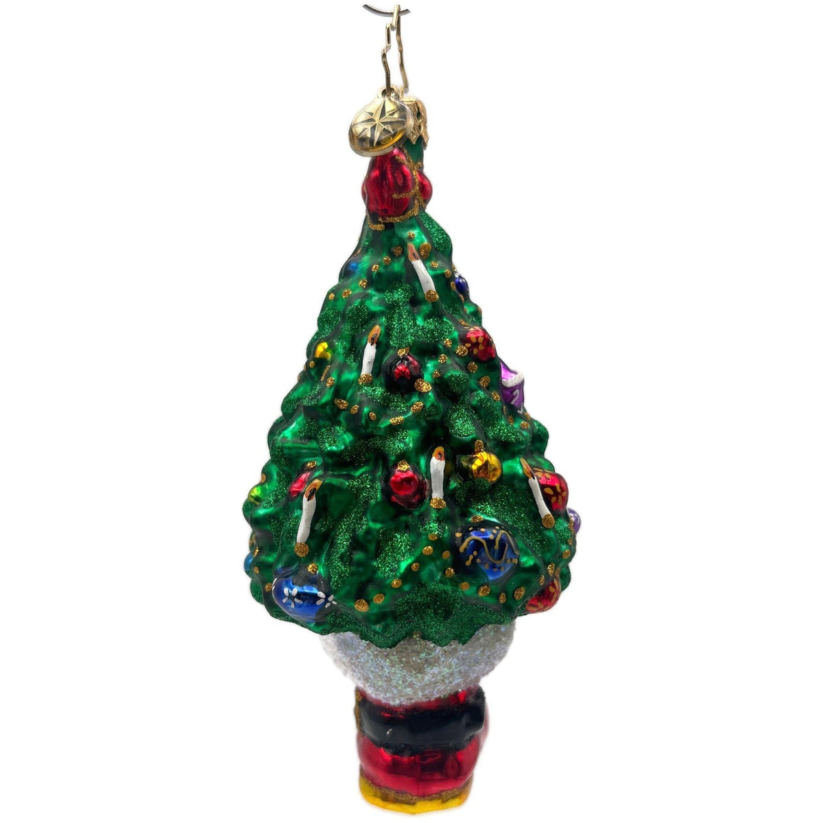 Christopher Radko Christmas Tree With Santa Boot Base Green Holiday Ornament