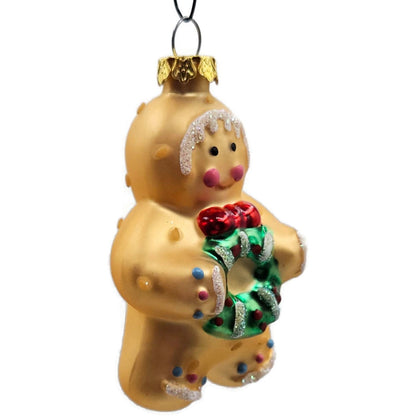 Gingerbread Man Holding Holly Wreath Old World Christmas Tree Ornament