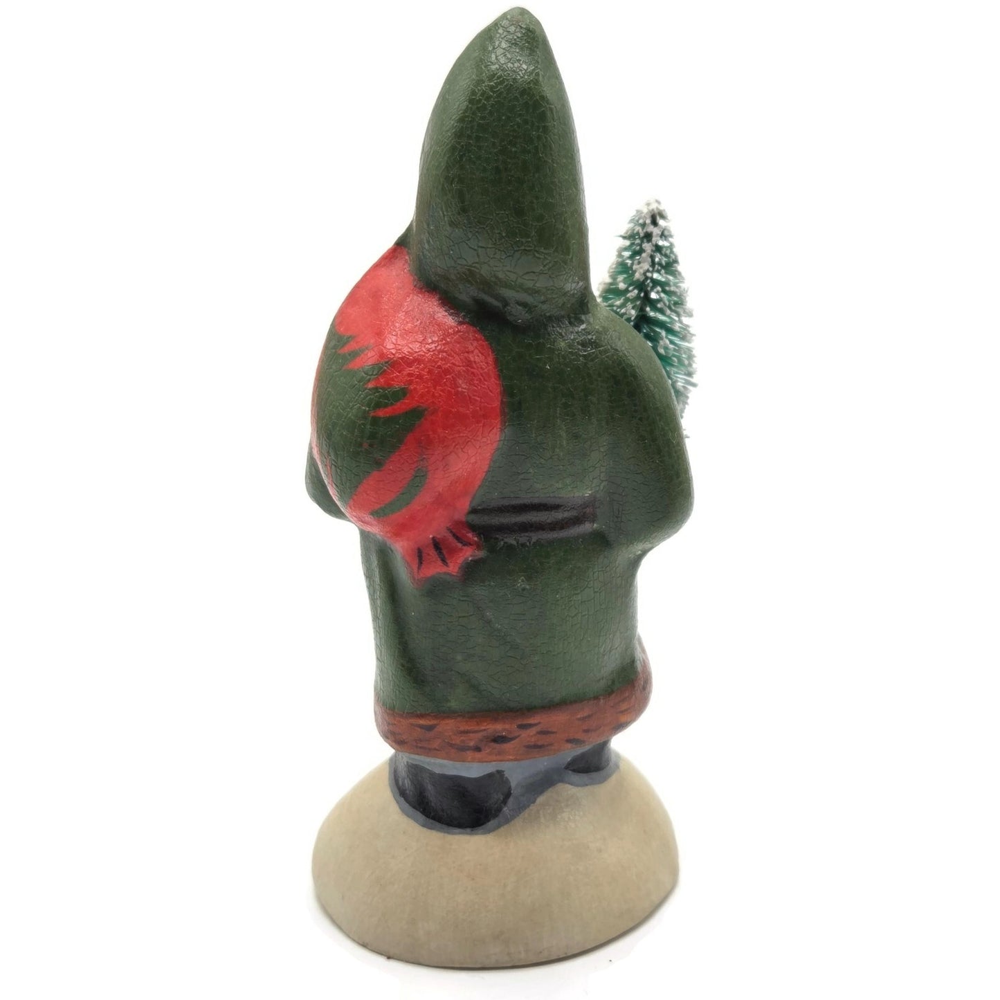 Vaillancourt Small Green Father Christmas Trudging Thru Snow Christmas Figurine