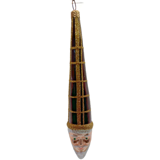 Patricia Breen Winter Wizard Bordeaux Plaid Gold Santa Head Christmas Ornament