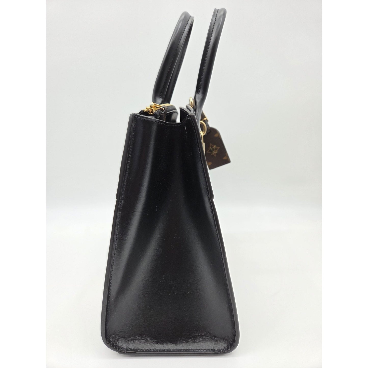 Louis Vuitton City Steamer MM Handbag M55433 Black Calfskin Monogram Stripe Bag