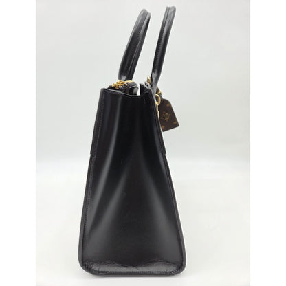 Louis Vuitton City Steamer MM Handbag M55433 Black Calfskin Monogram Stripe Bag