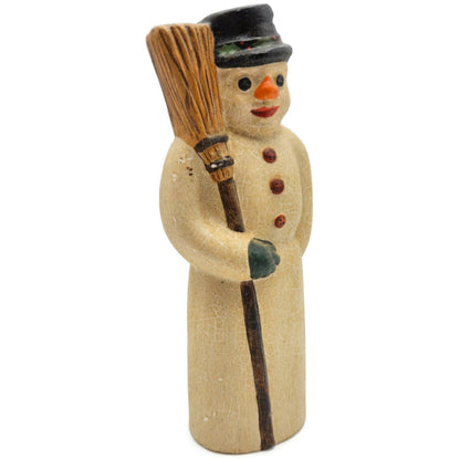 Vaillancourt American Snowman Broom Black Hat Chalkware Christmas Figurine 3551