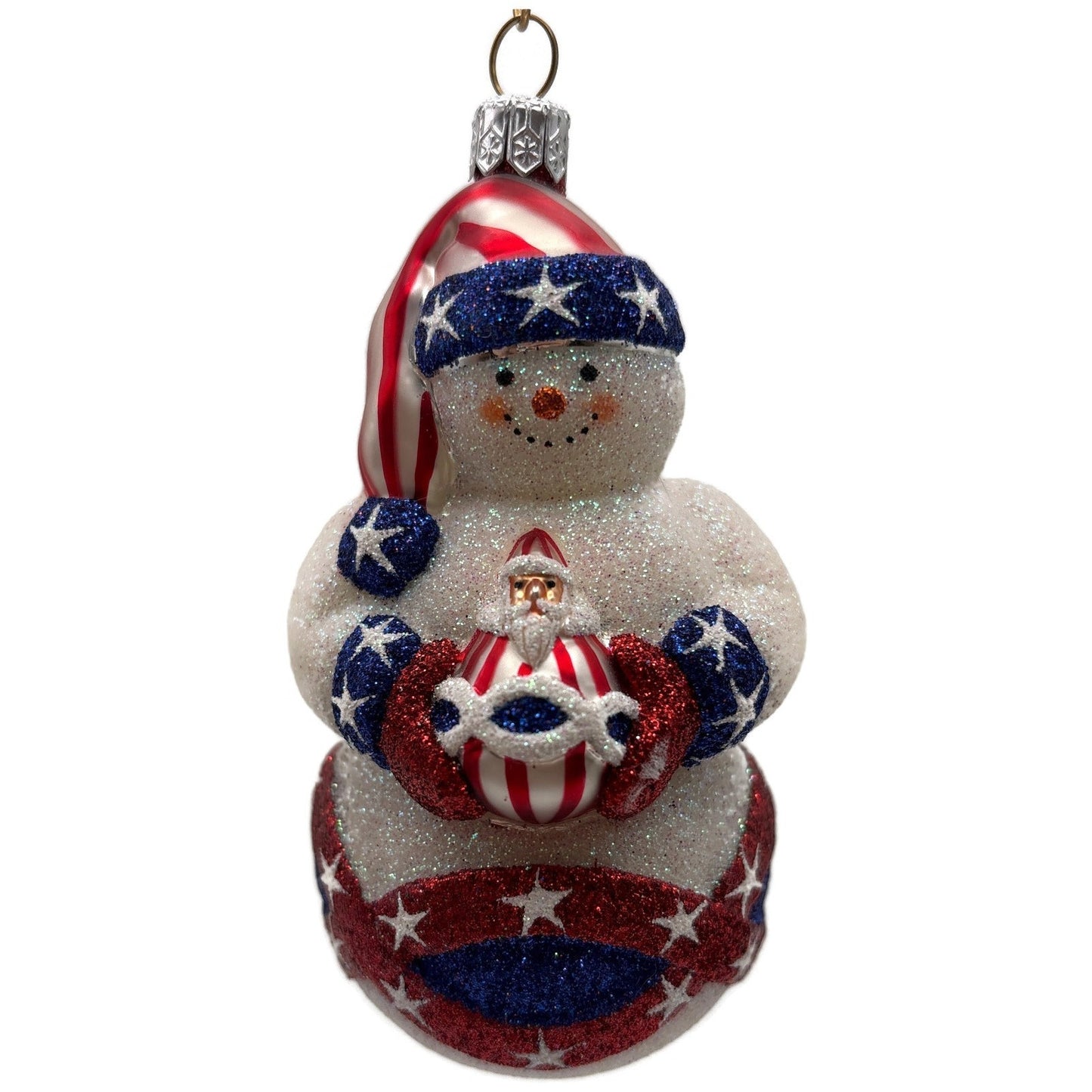 Patricia Breen Faberge Snowman Patriotic Striped Hat Stars Christmas Ornament NM