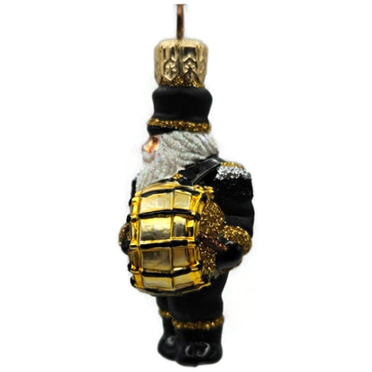 Patricia Breen Drummer Santa Claus Black Gold Glass Christmas Tree Ornament 2145