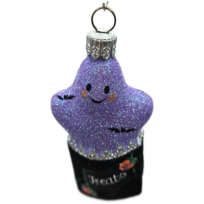 Patricia Breen Treat Seeker Black Bag Violet Ghost Pumpkins Halloween Ornament