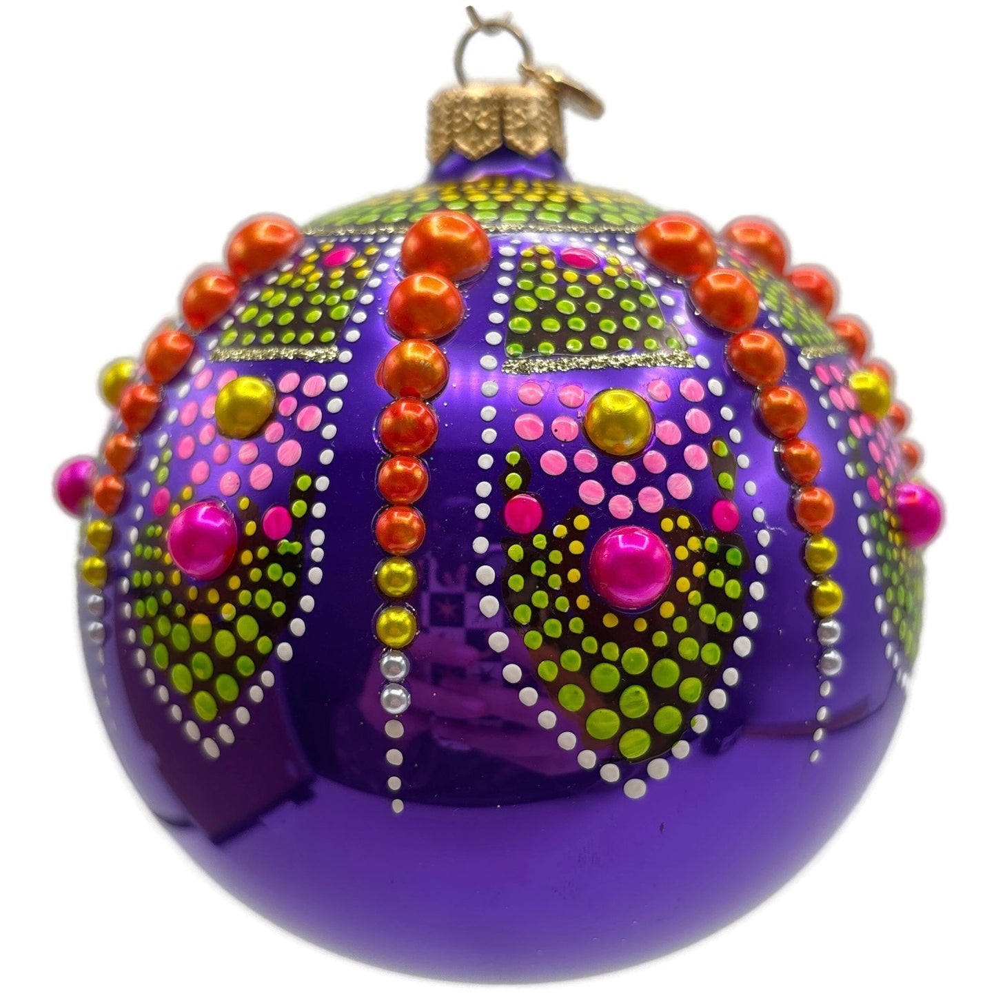 Glitter Lab Purple Mandala Ball Polka Dots Green Orange Christmas Tree Ornament
