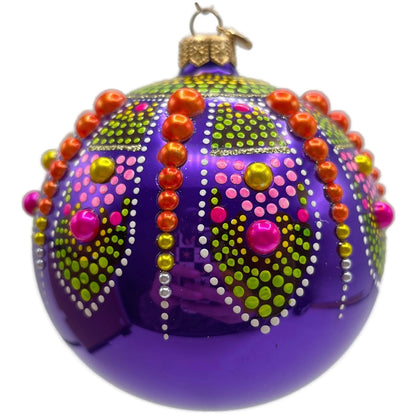 Glitter Lab Purple Mandala Ball Polka Dots Green Orange Christmas Tree Ornament