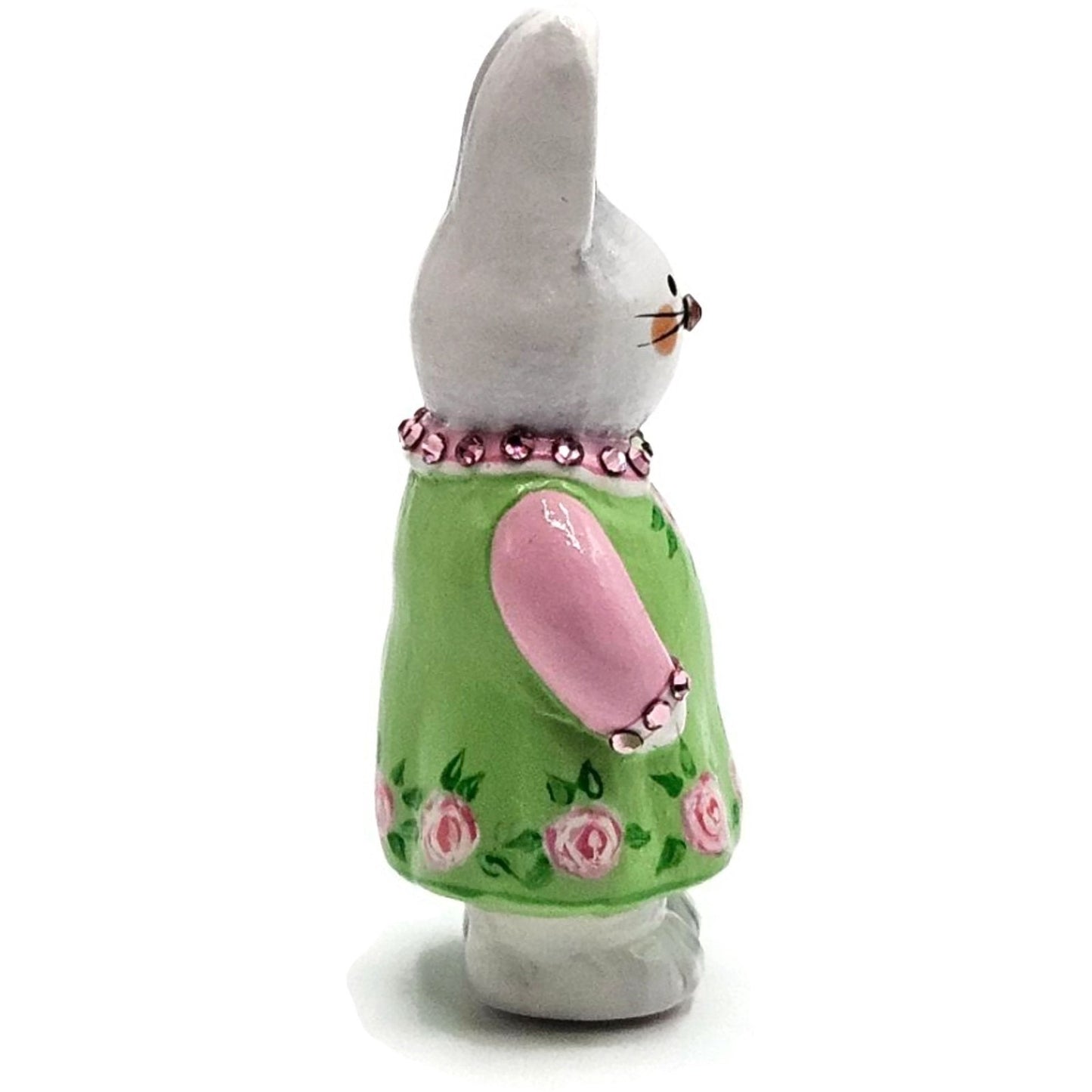 Patricia Breen Miniature Sculpture Bunny Girl Green Pink Roses Easter Ornament
