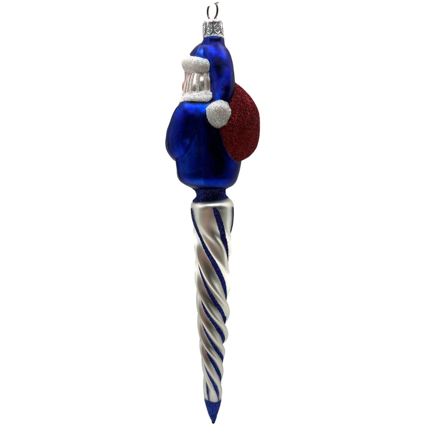 Patricia Breen Spiraling Santa Claus Blue White Christmas Tree Drop Ornament