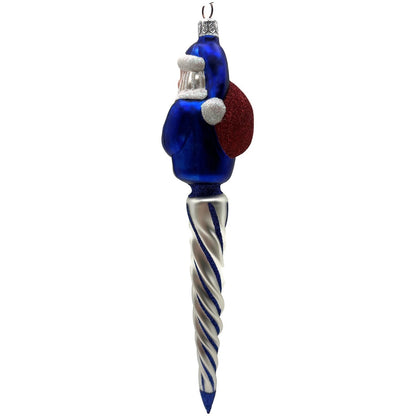Patricia Breen Spiraling Santa Claus Blue White Christmas Tree Drop Ornament