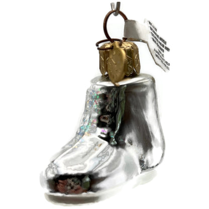 Department 56 Silver Glass Baby Shoe Boot Christmas Tree Ornament