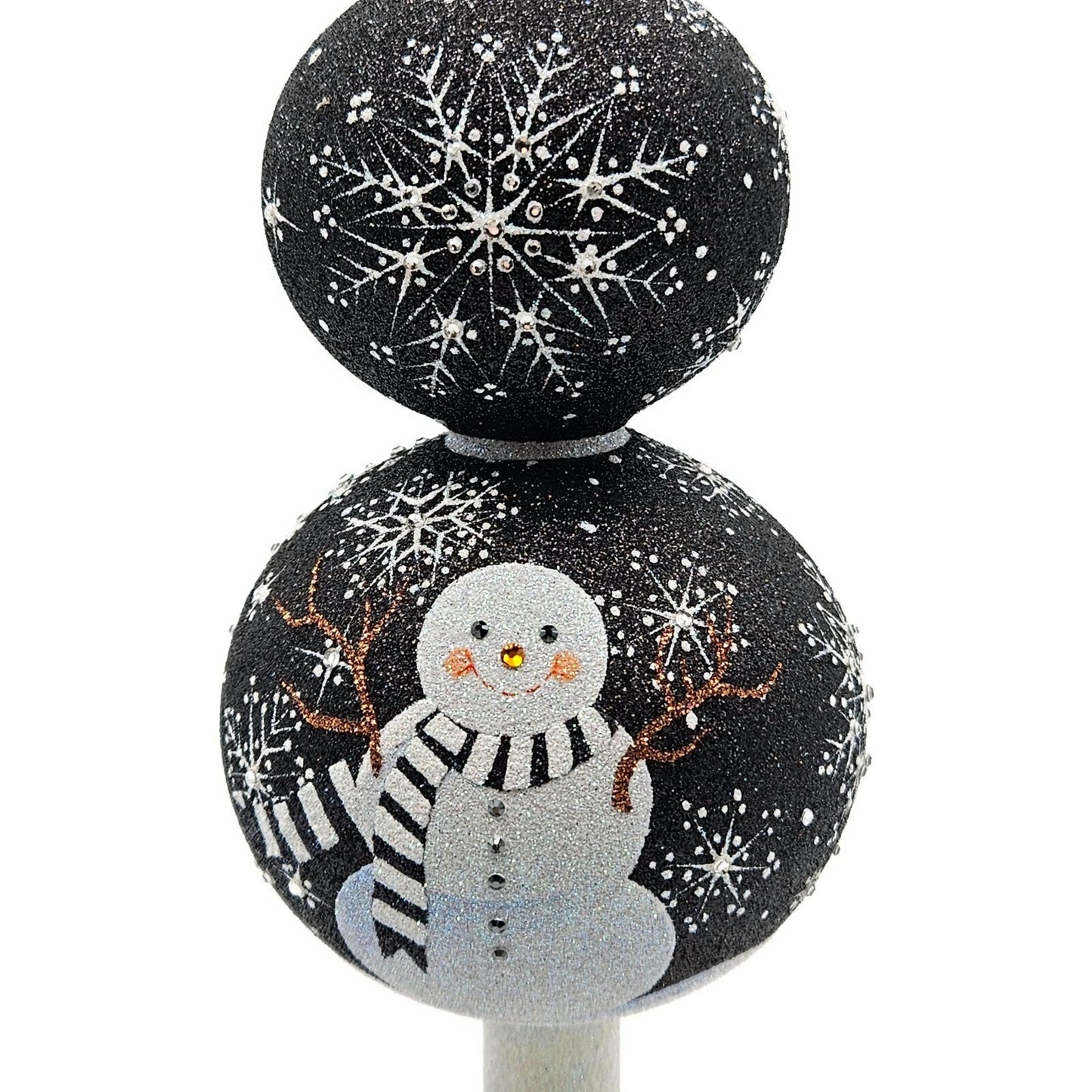 Patricia Breen Snowman Finial Black Glittered Snowflakes Christmas Tree Topper